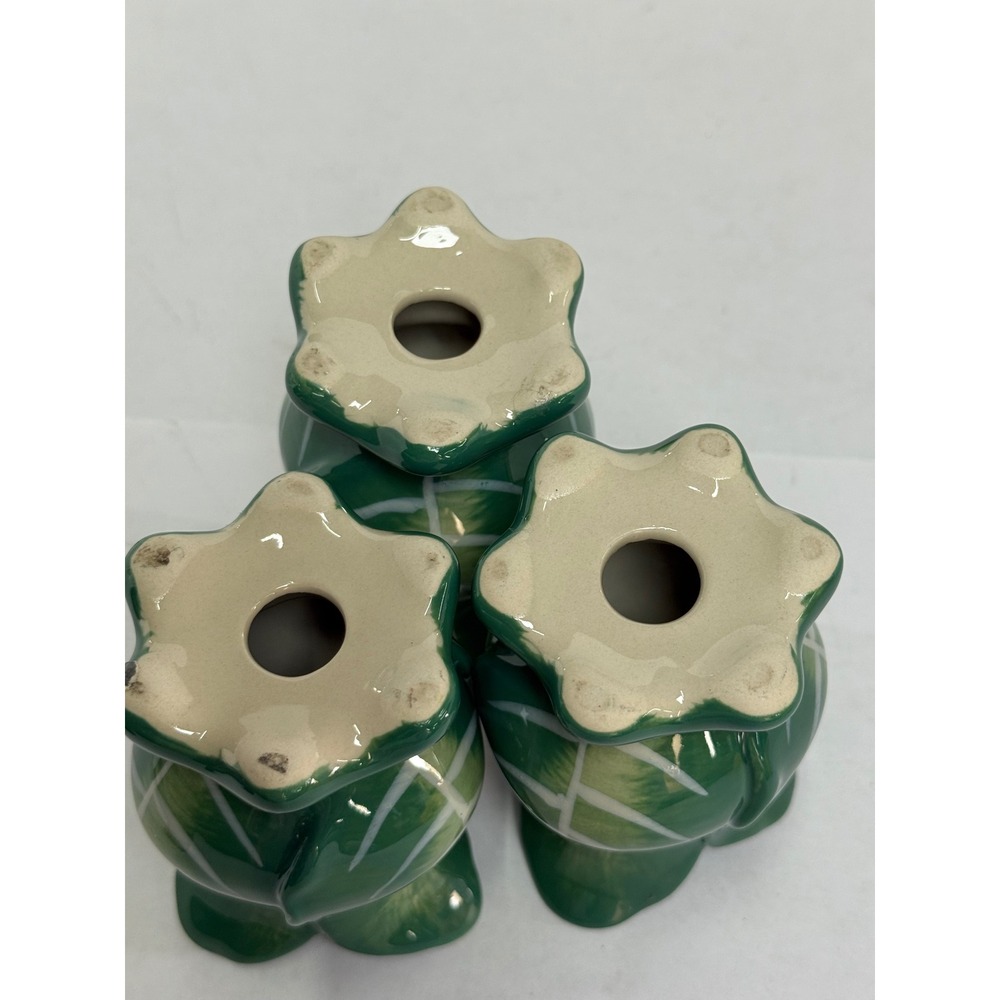 Green Cabbage Leaf Ceramic Taper Candle Holder Set of 3‎ - Picture 6 of 13